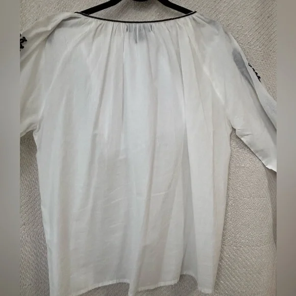 Karen Kane | Boho Peasant Embroidered Cotton Women Top Cream (Off white) Med - Picture 8 of 13